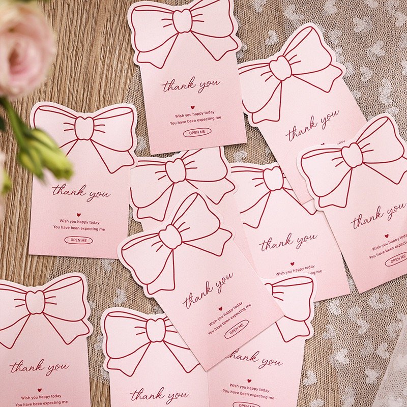 50 pieces pink  bow  thank you stickers